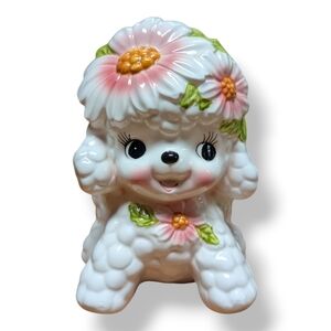 Vintage Ceramic Poodle Figurine with Floral Accents